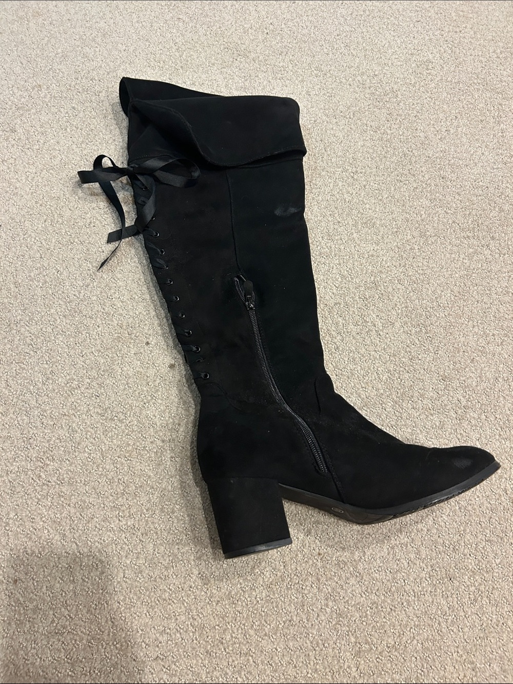Women’s Black Over-the-Knee Heeled Boots - Suede Look